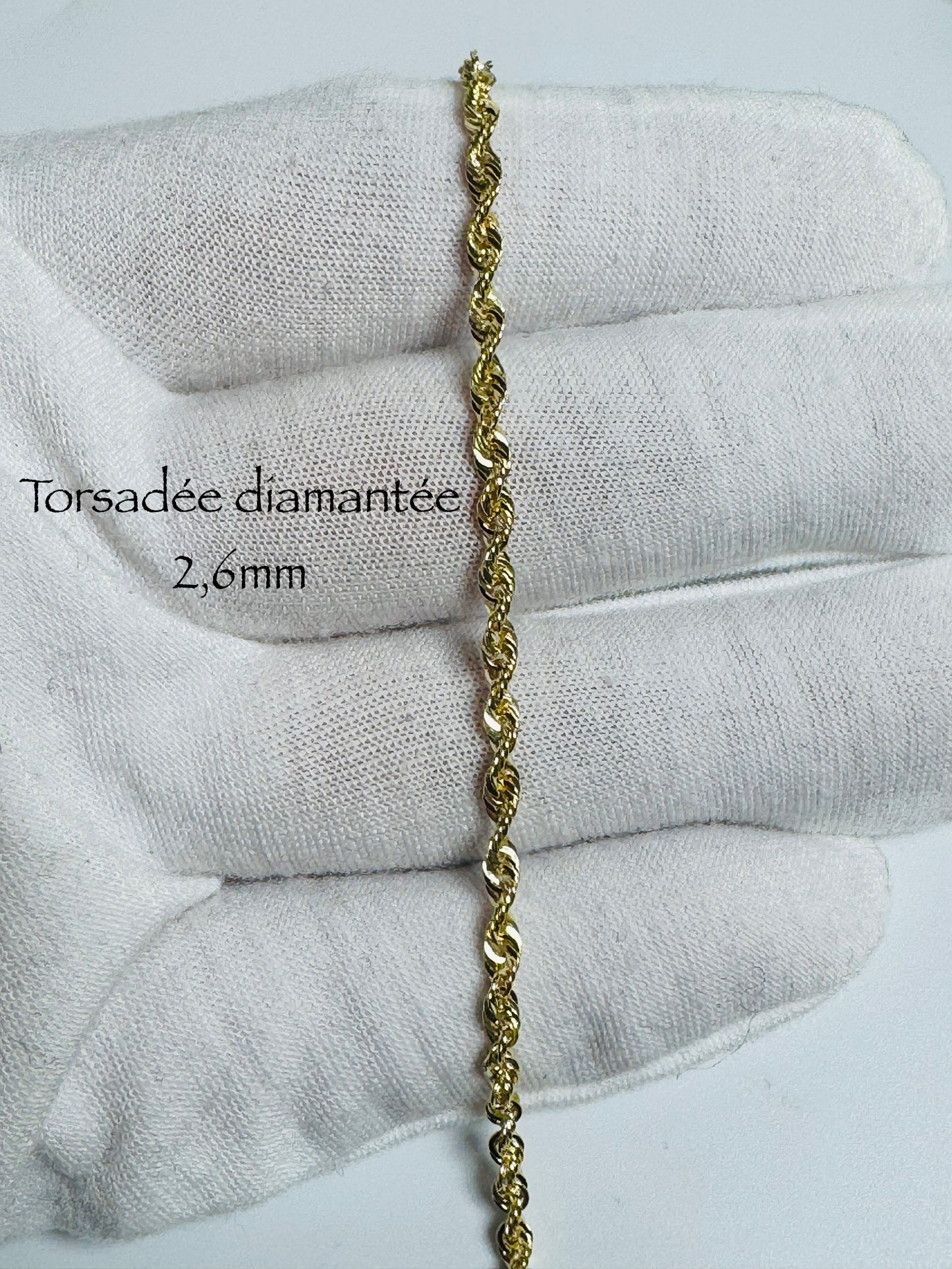 Bracelet torsadée diamantée 2,6mm en or 10 carats