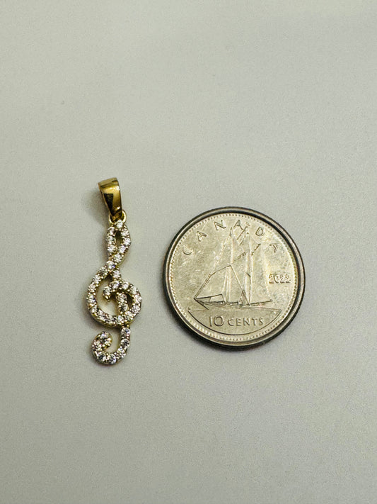 #462 pendentif note de musique clé de sol avec zircon en or 10k
