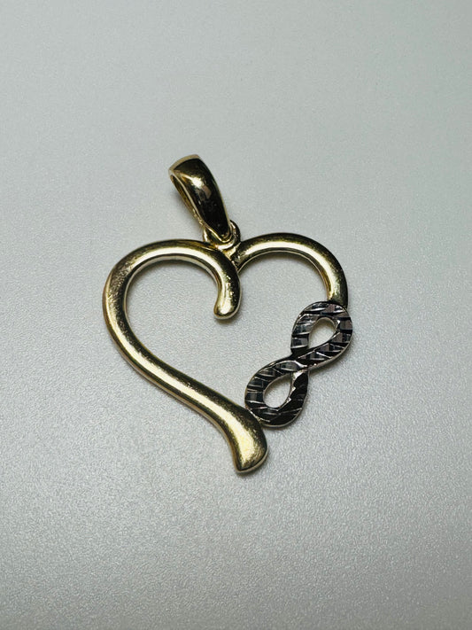 Pendentif cœur or jaune avec infini or blanc 10 carats