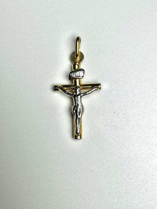 Pendentif croix en or avec jésus 2 couleurs