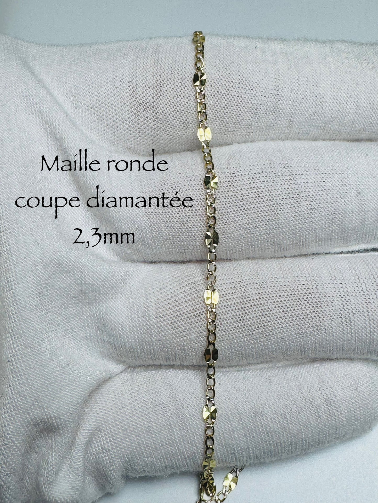 Chaînes mailles rondes coupe diamantée 2,3mm en or 10 carats