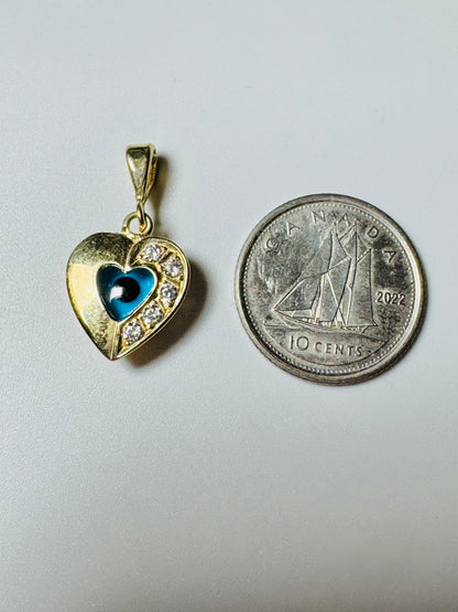 #468 Heart pendant with third eye and zircon in 10k gold