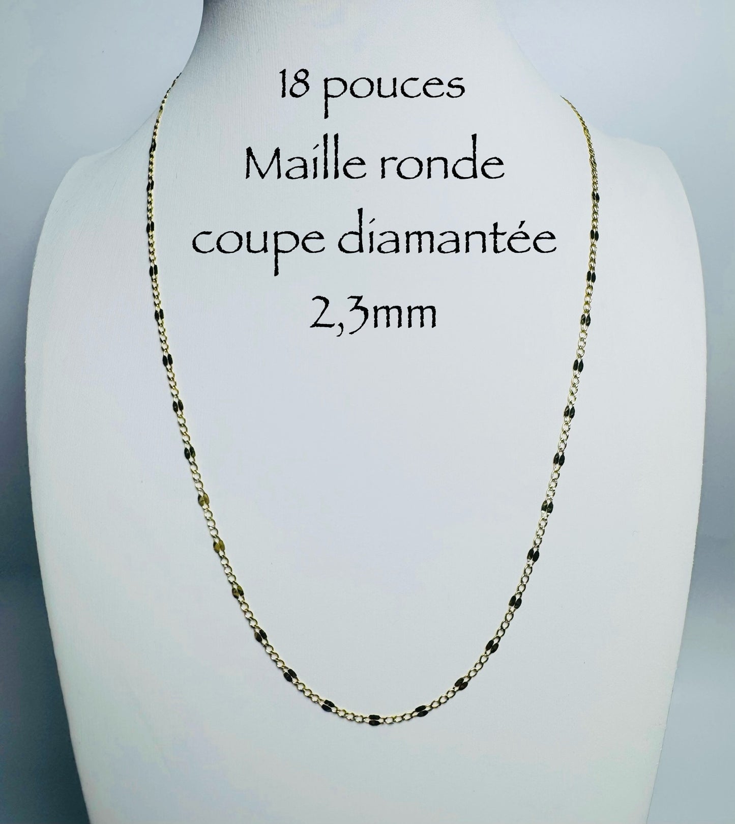 Chaînes mailles rondes coupe diamantée 2,3mm en or 10 carats