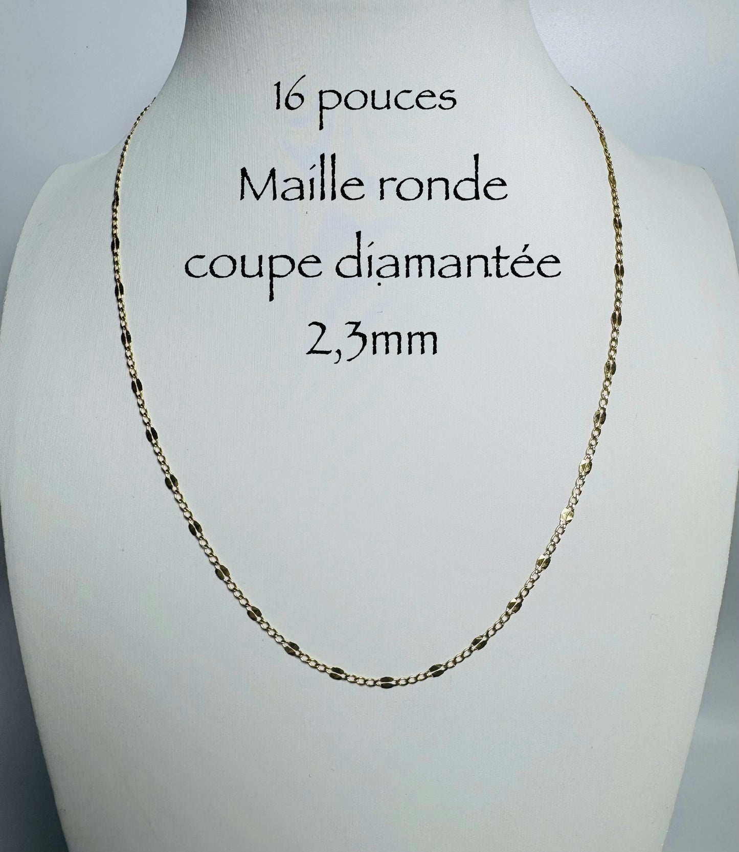 Chaînes mailles rondes coupe diamantée 2,3mm en or 10 carats