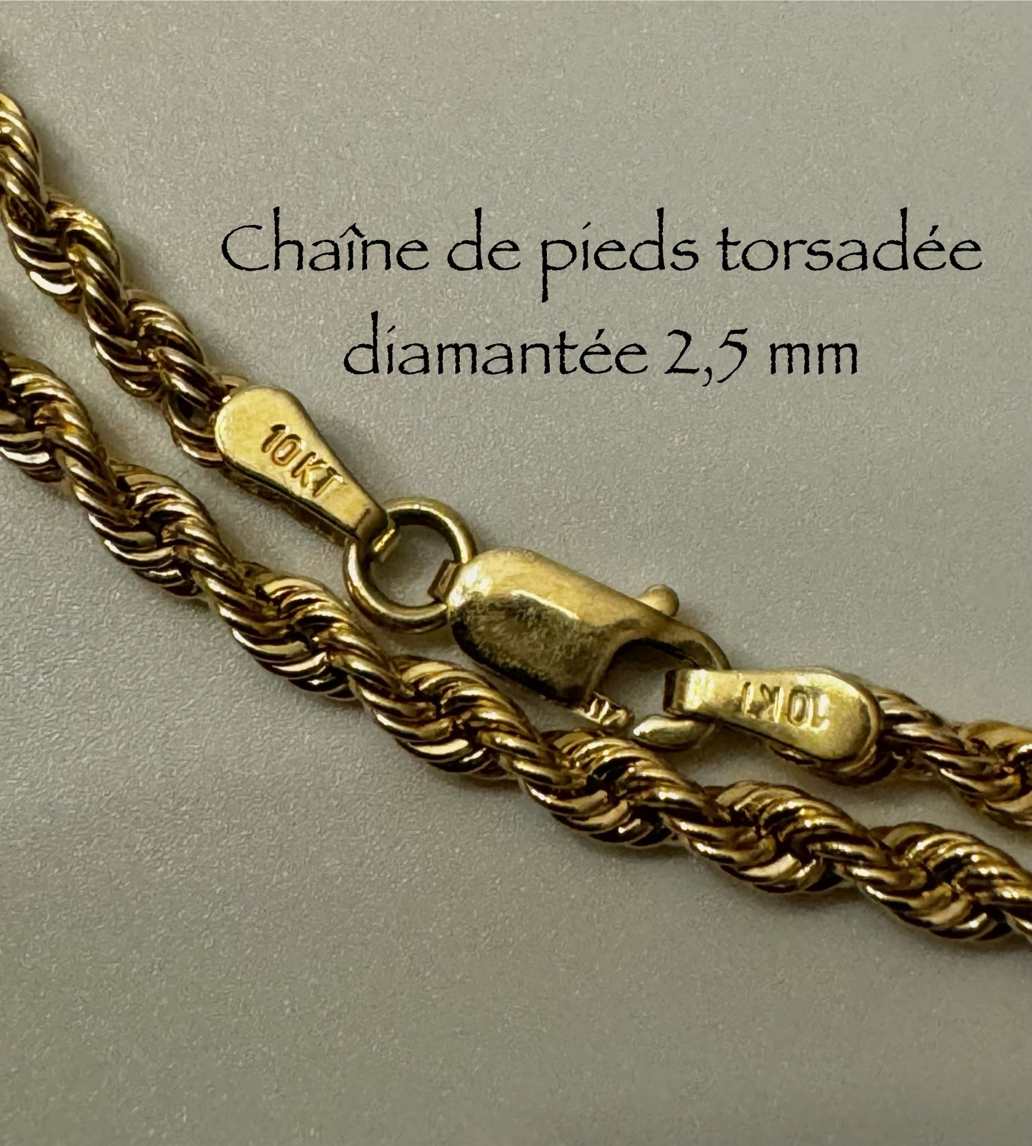 Cadena de pie de oro trenzado con diamantes de 2,5 mm