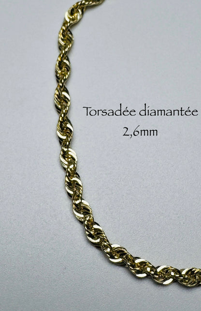 #108 2.6mm Diamond-Cut Twisted Bracelet in 10k Gold