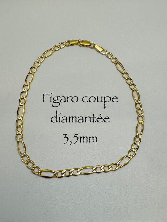 Bracelet Figaro coupe diamantée en or 10 carats