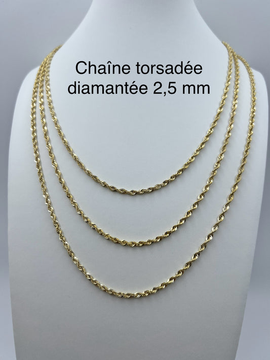 Chaîne en or torsadée diamantée 2,5 mm