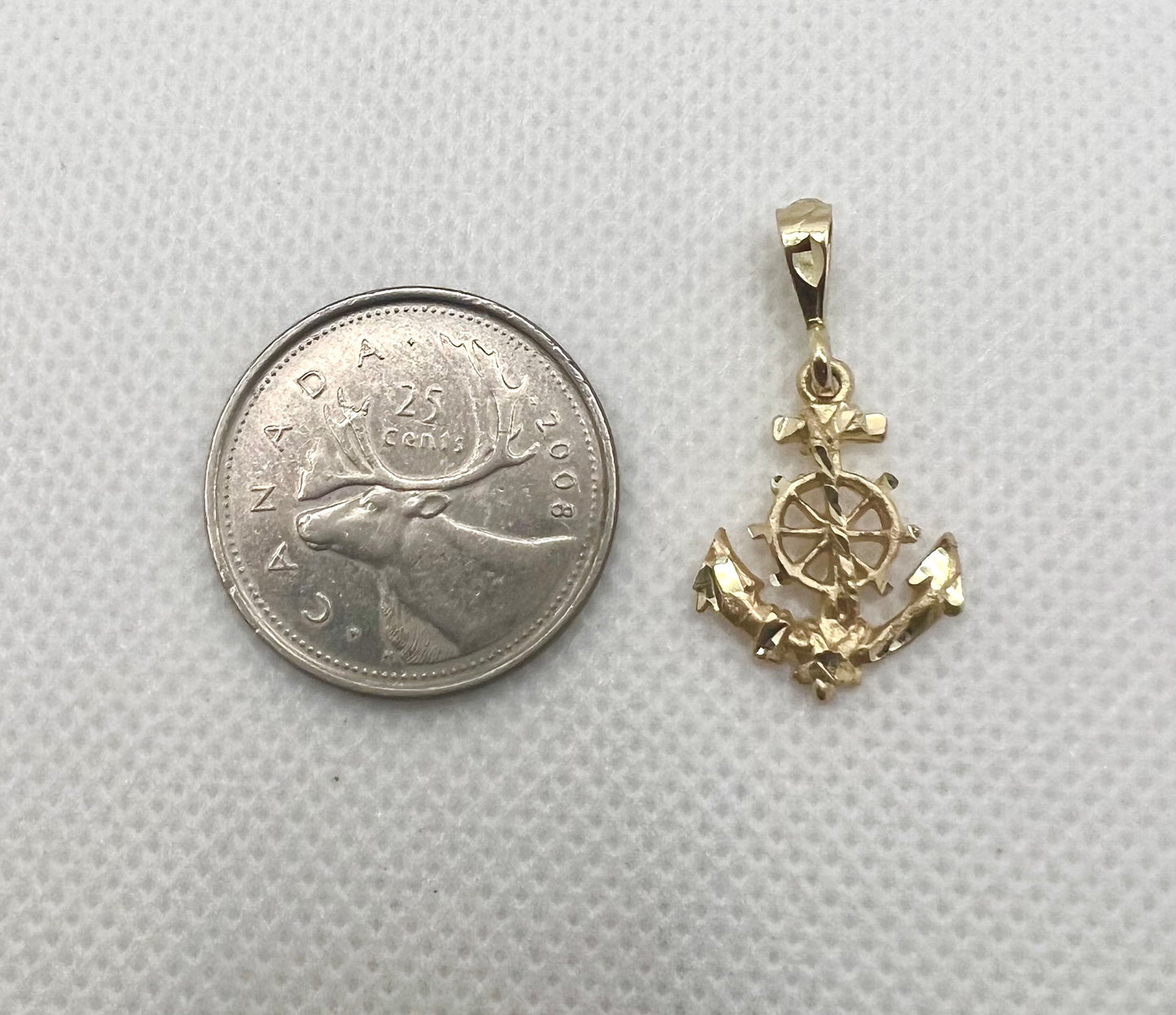 Gold ship anchor pendant with rudder