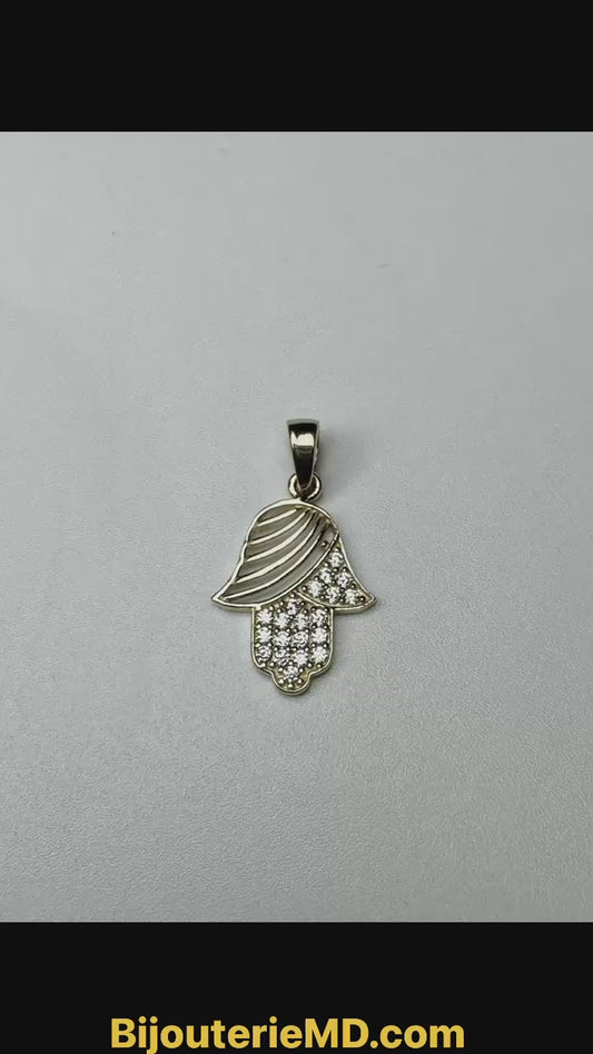 #446 Pendentif main Fatima lignée avec zircon blanc en or 10k￼